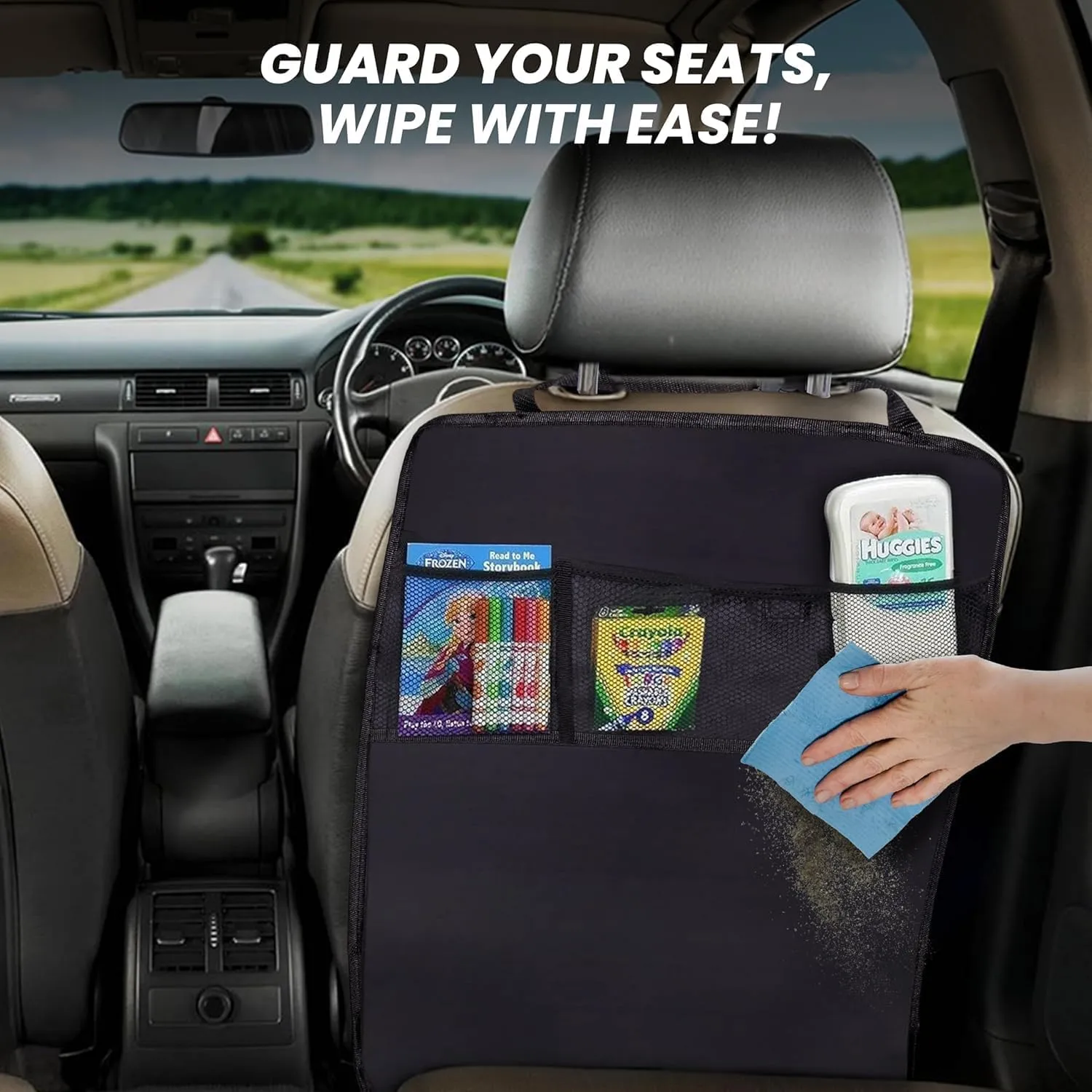 EcoNour 2 Pack Large Back Seat Protector for Kids Feet | Waterproof Kick Mats with 2 Mesh Pocket Organizer | Backseat Cover for Car Seats to Protect from Dirt, Mud & Scratches | Travel Accessories