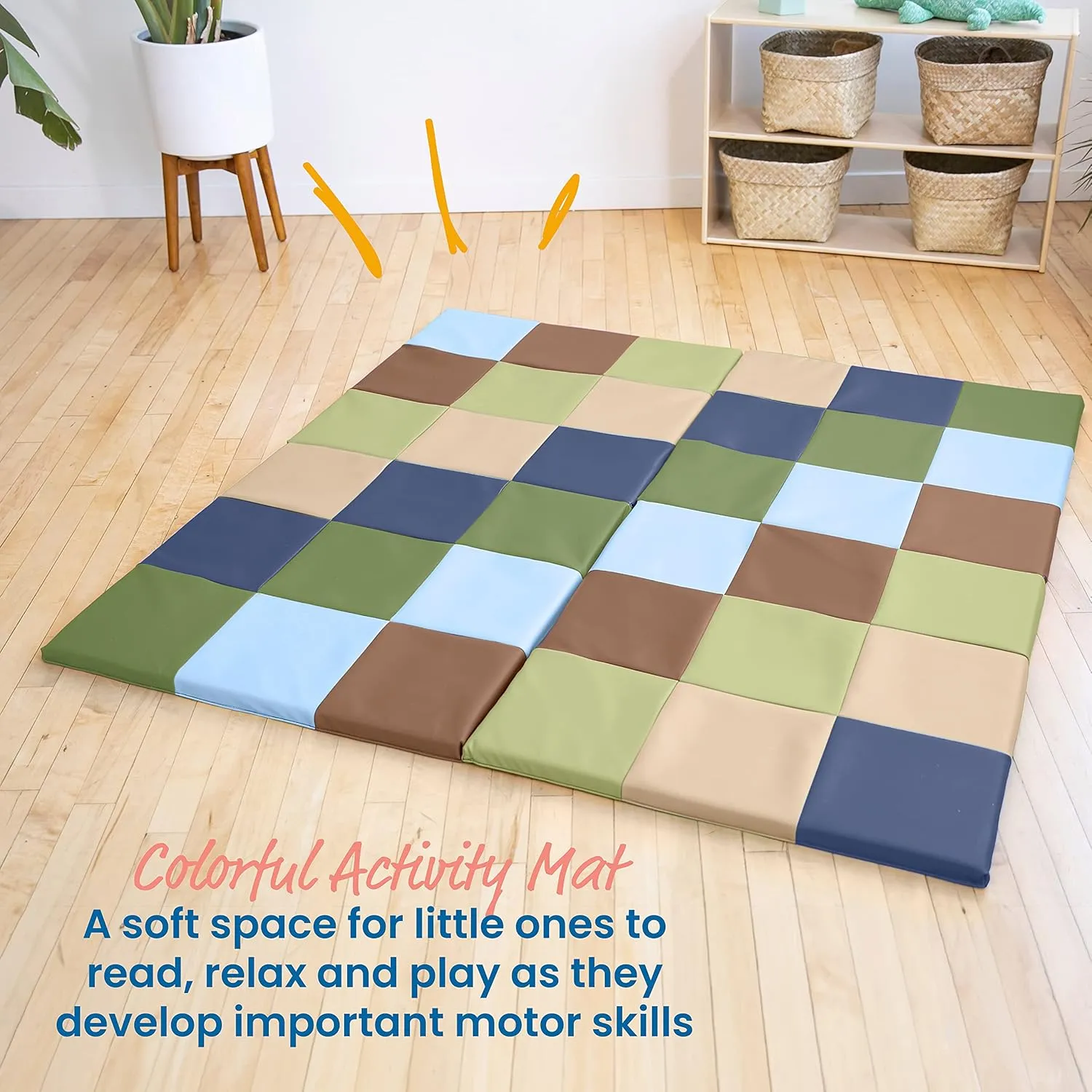 ECR4Kids SoftZone Patchwork Activity Mat, Folding Playmat, Earthtone