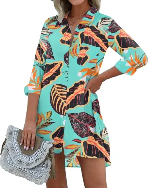 Ekouaer Women's Beach Bikini Cover-up Long Roll-up Sleeve Beach Shirt Bathing Suit Cover Up