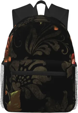 Elegant Engraved Black Floral Lightweight Packable Backpack Travel Casual Hiking Daypack Foldable Backpack For Men Women