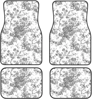 Elegant Vintage French Engraved Floral Toile-Grey Car Mats, All Weather Floor Mats, Universal Fit Automotive Floor Mats for SUV, Vans, Sedans, Trucks, Set of 4pcs