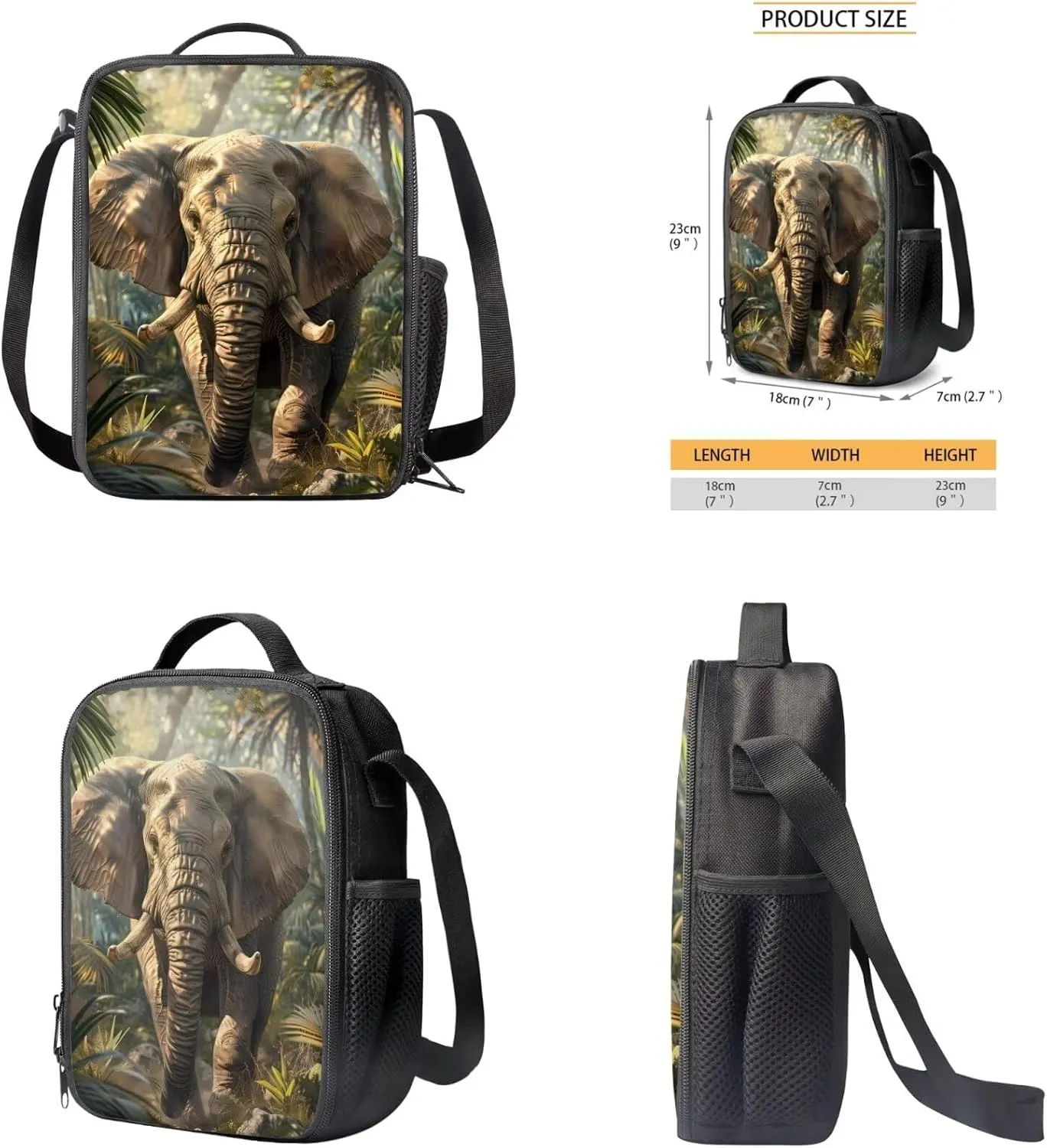 Elephant Backpack for Boys Kids Backpack with Lunch Box and Soft Pencil Box 3 in 1 17" Large capacity Bookbag Set for School Teens Casual Daypack Backpacks Sturdy School Bag with Compartments
