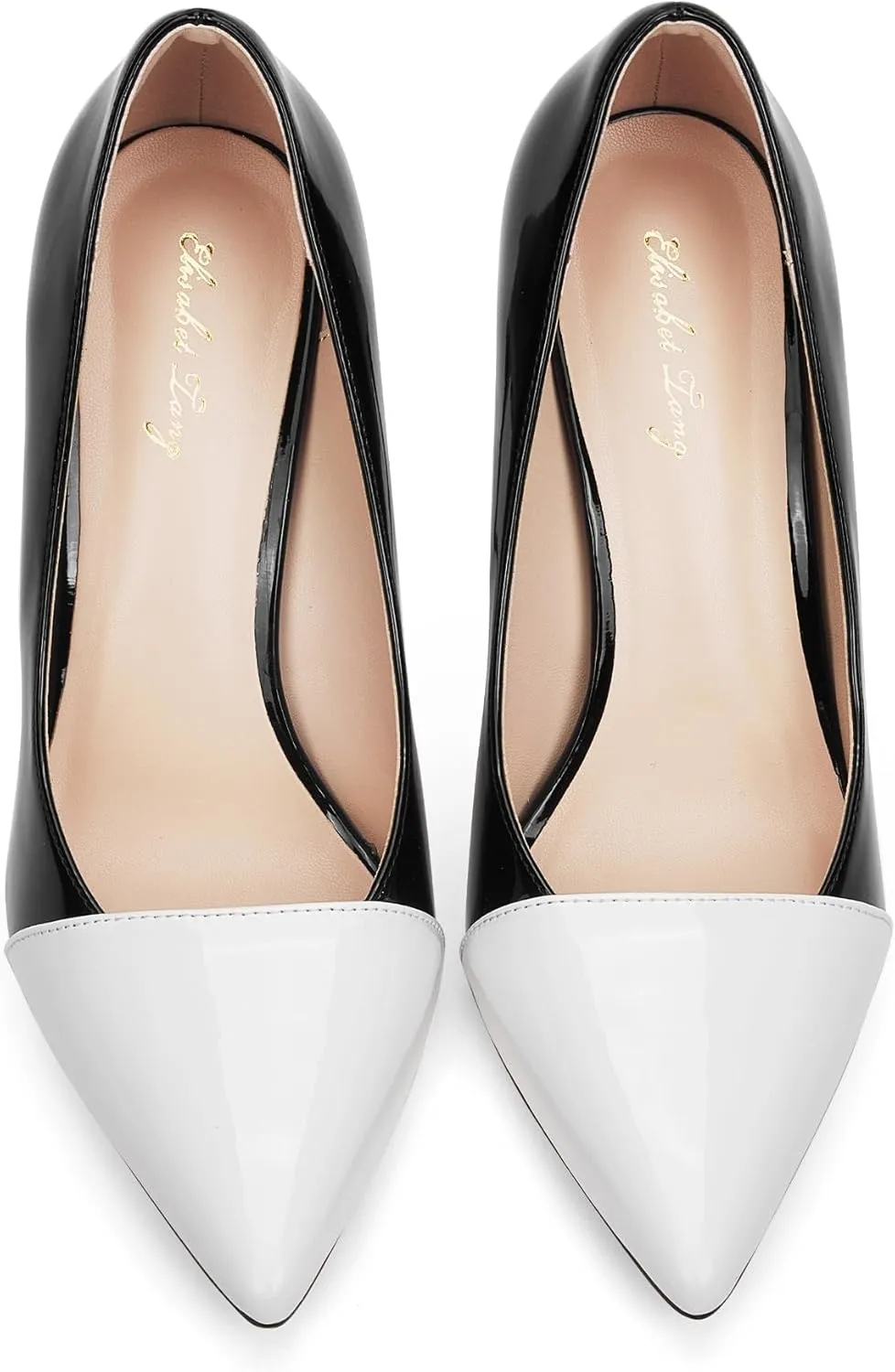 Elisabet Tang Elegant Women's Pumps Two-Tone 4 inch High Heel Pointed Toe Slip on Stiletto Shoes for Office Party Wedding Evening Wear