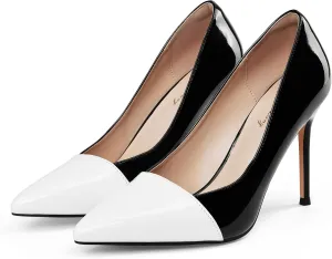 Elisabet Tang Elegant Women's Pumps Two-Tone 4 inch High Heel Pointed Toe Slip on Stiletto Shoes for Office Party Wedding Evening Wear