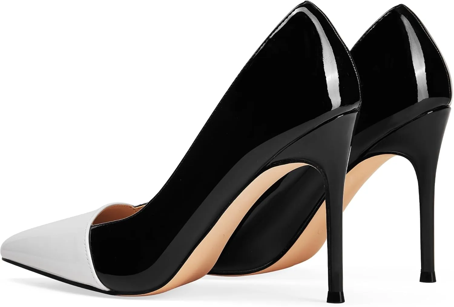 Elisabet Tang Elegant Women's Pumps Two-Tone 4 inch High Heel Pointed Toe Slip on Stiletto Shoes for Office Party Wedding Evening Wear