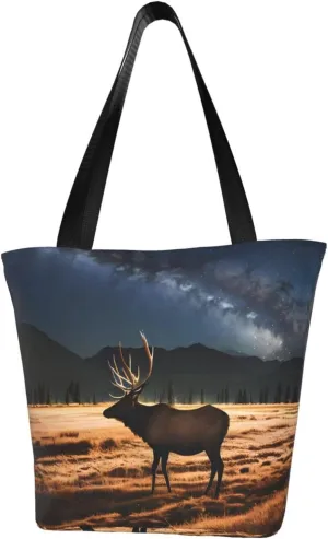 Elk in the meadow Women's fashion shoulder bag, shopping handbag, suitable for weekend travel shopping shoulder bag messenger bag