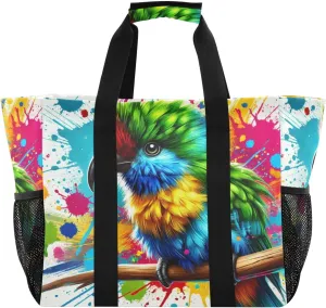 Emelivor Colorful Parrot Multicolor Large Tote Bag Grocery Bags Canvas Travel Beach Bag Handbags Waterproof Diaper ShoulderBag for Women Men Gym Vacation Shopping