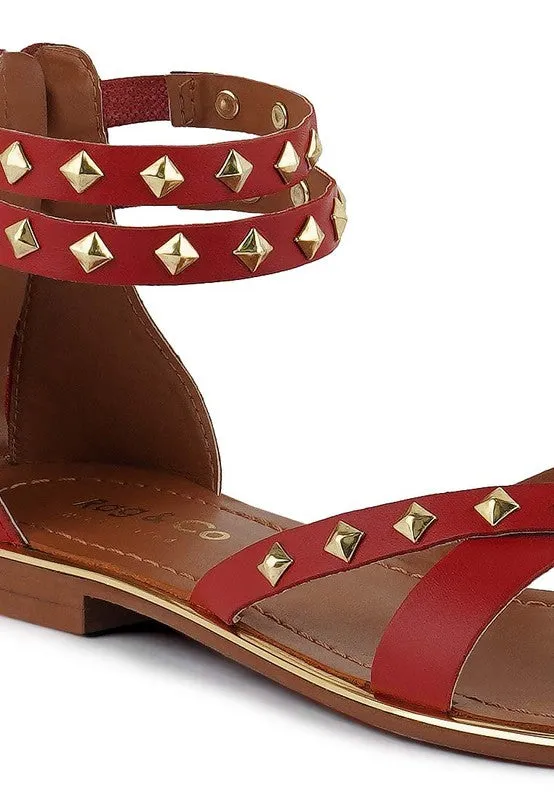EMMETH STUD EMBELLISHED FLAT SANDALS *GENUINE LEATHER*