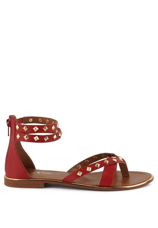 EMMETH STUD EMBELLISHED FLAT SANDALS *GENUINE LEATHER*