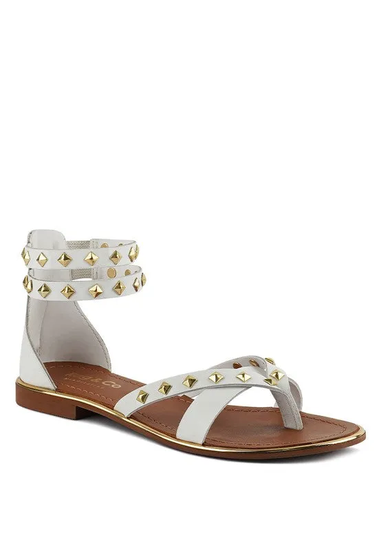 EMMETH STUD EMBELLISHED FLAT SANDALS *GENUINE LEATHER*