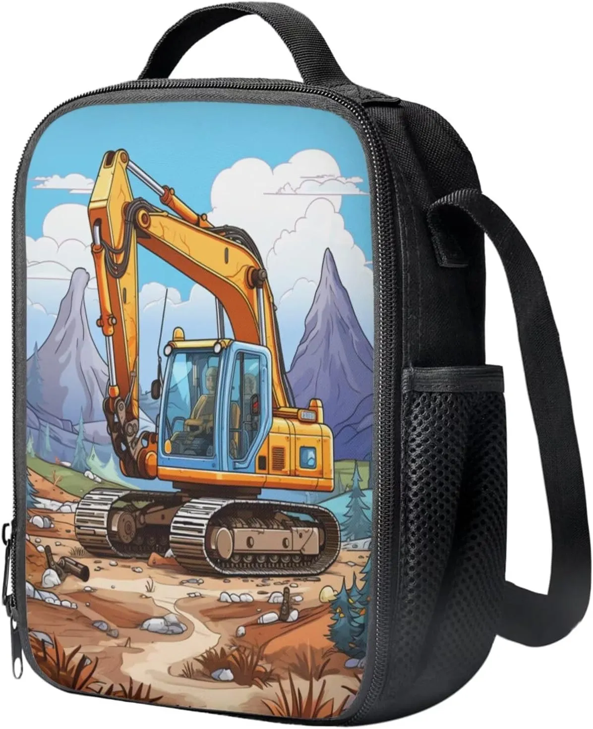 Excavator Backpack for Boys Kids Backpack with Lunch Box and Soft Pencil Case 3 Pcs Set 15" Lightweight Bookbag with Front Pocket for School Large Capacity School Bag for Kindergarten Boy
