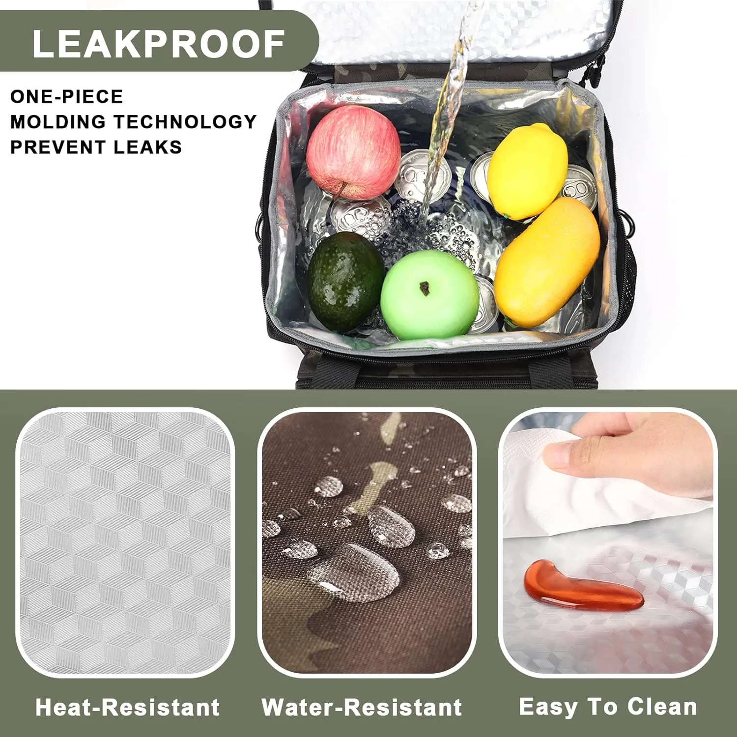 Extra Large Expandable Tactical Lunch Bag for Men, Durable Insulated Leakproof Lunch Box, Heavy Duty Cooler Bag for Work Outdoor Picnic Travel Office Adults, Black Camo, 25L