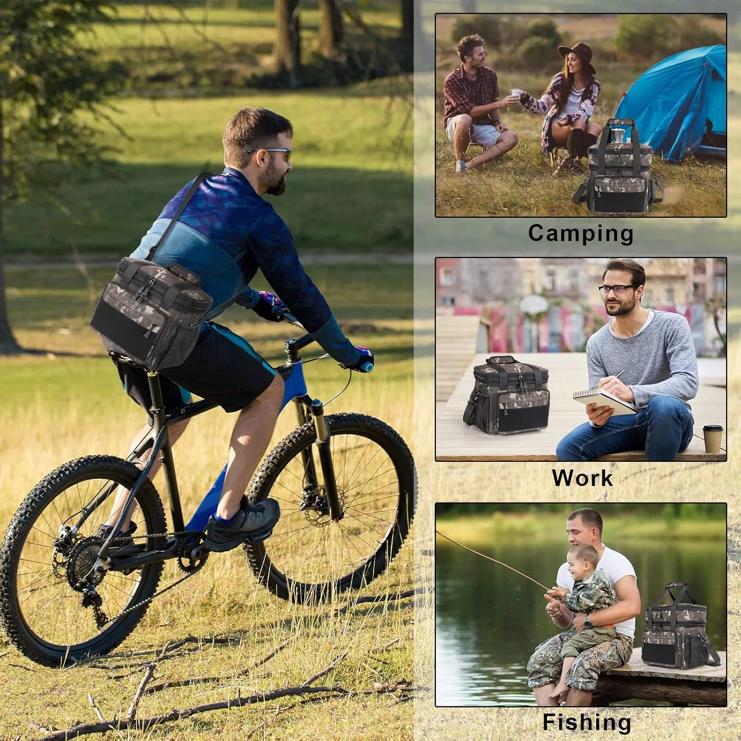 Extra Large Expandable Tactical Lunch Bag for Men, Durable Insulated Leakproof Lunch Box, Heavy Duty Cooler Bag for Work Outdoor Picnic Travel Office Adults, Black Camo, 25L