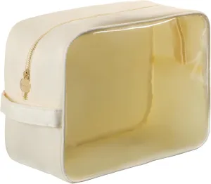 Extra Large Preppy Transparent Makeup Pouch Women Travel Clear TPU and Nylon Cosmetic Pouch (Extral-Large, Beige)
