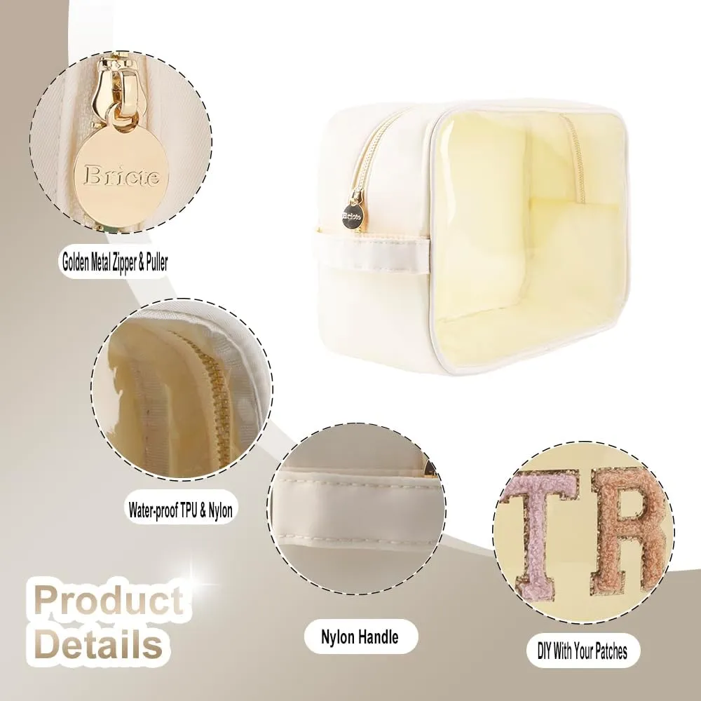 Extra Large Preppy Transparent Makeup Pouch Women Travel Clear TPU and Nylon Cosmetic Pouch (Extral-Large, Beige)