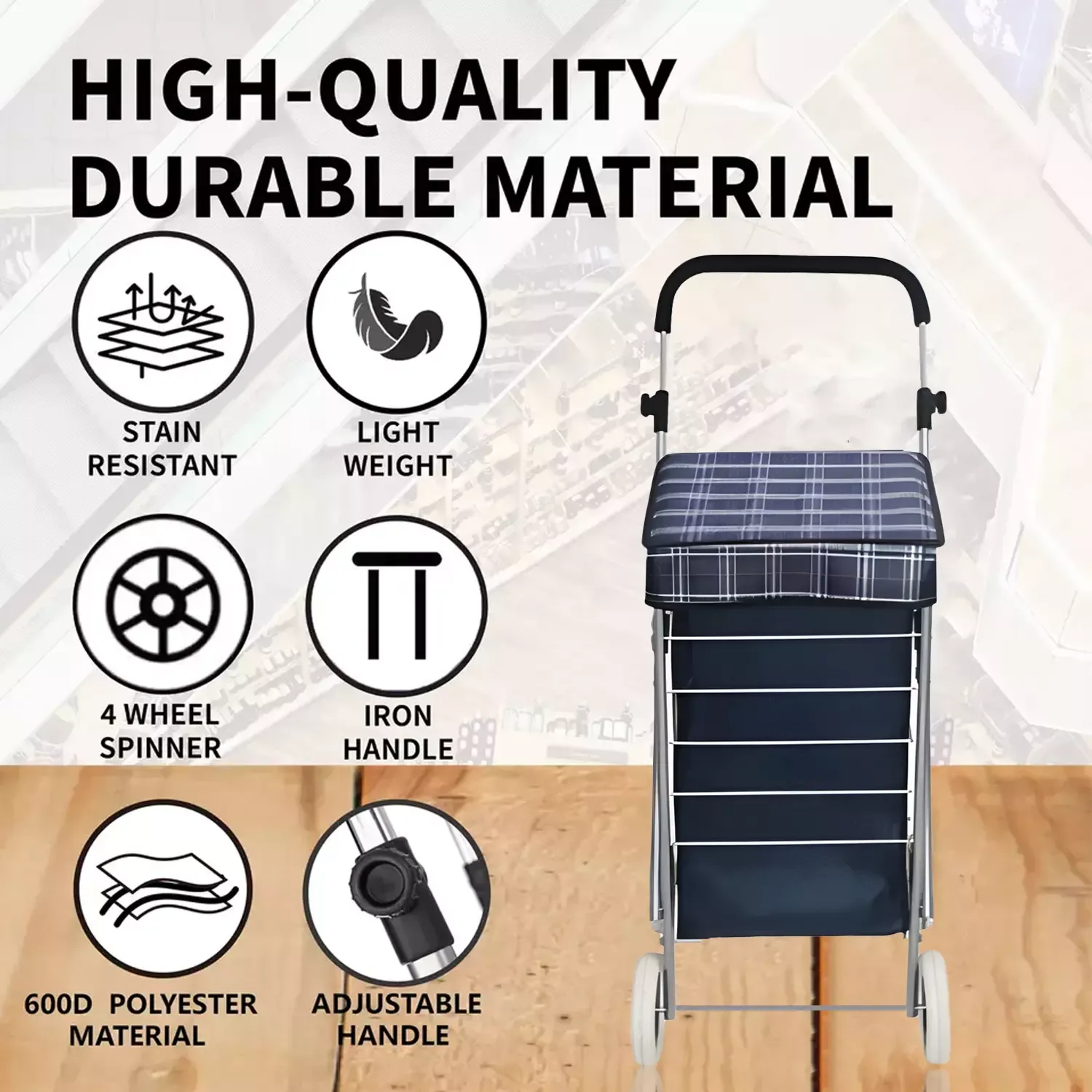 Ezzyrol Lightweight 4-Wheel Premium Folding Shopping Trolley - Black