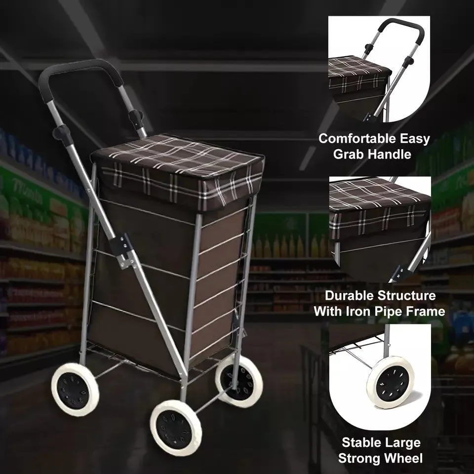 Ezzyrol Lightweight 4-Wheel Premium Folding Shopping Trolley - Black