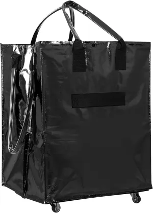 FAHKNS Reusable Grocery Bags On Wheels, Portable Rolling Tote Bag for Groceries, Folding Shopping Bag with Bottom Wheel and Handle for Travel, Laundry and Picnic, Support Up to 88 LBS, Black