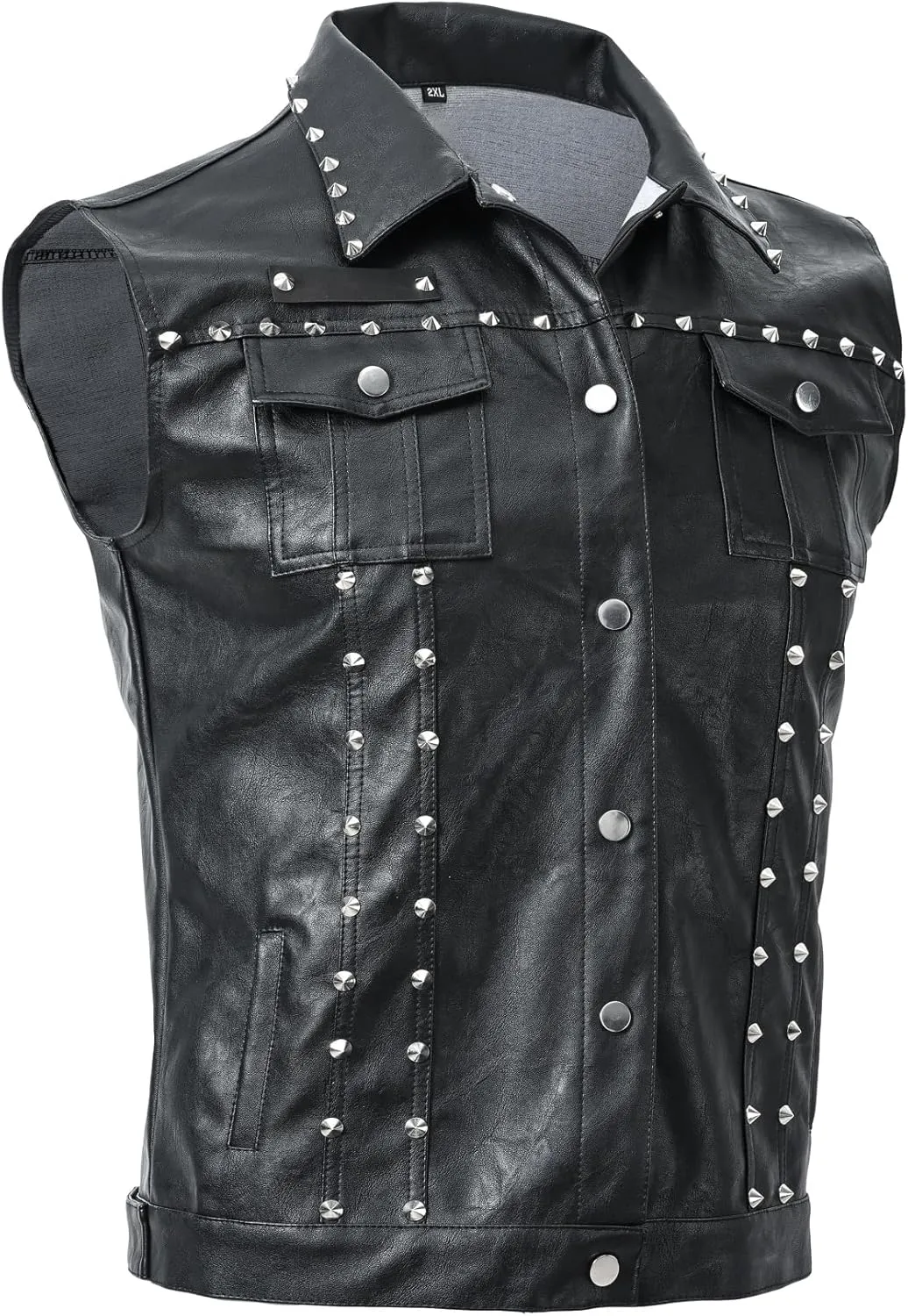 Fashion Mens Rivet Faux Leather PU Vest Punk Party Studded Slim Fit Male Sleeveless Waistcoat For Men