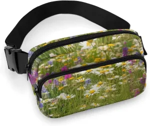Fashionable Large-capacity Twill Spring Meadow Flowers Printed Waist Bag, A Must-have Item for Hands-free Travel