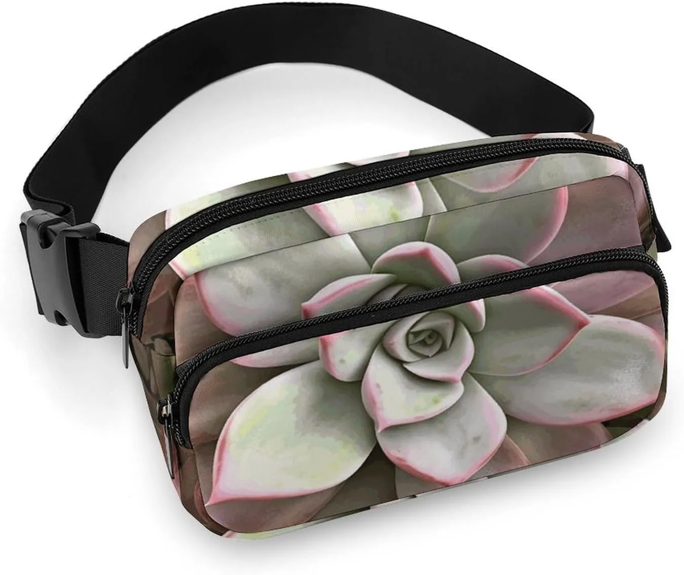Fashionable Large-capacity Twill Succulent Botanical Printed Waist Bag, A Must-have Item for Hands-free Travel