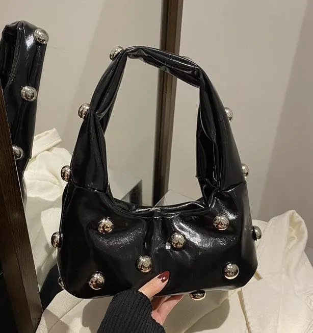 Faux Leather Bag Women Y2K Vintage Gothic Purse Rivet Handbag Punk Grunge Crossbody Shoulder Bag
