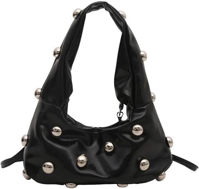 Faux Leather Bag Women Y2K Vintage Gothic Purse Rivet Handbag Punk Grunge Crossbody Shoulder Bag