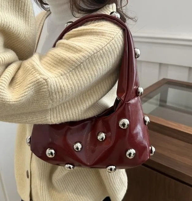 Faux Leather Bag Women Y2K Vintage Gothic Purse Rivet Handbag Punk Grunge Crossbody Shoulder Bag