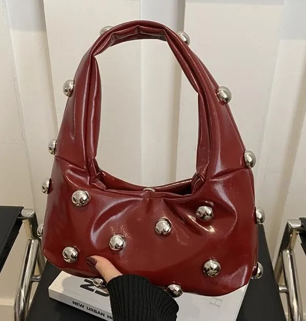 Faux Leather Bag Women Y2K Vintage Gothic Purse Rivet Handbag Punk Grunge Crossbody Shoulder Bag