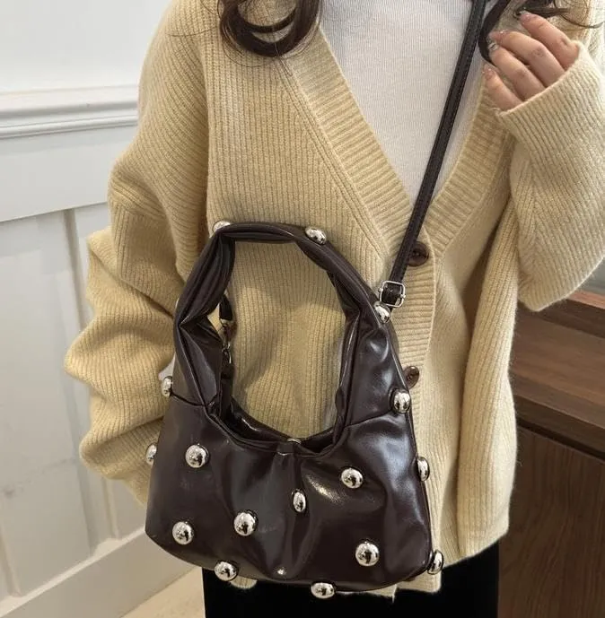 Faux Leather Bag Women Y2K Vintage Gothic Purse Rivet Handbag Punk Grunge Crossbody Shoulder Bag