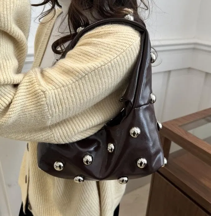 Faux Leather Bag Women Y2K Vintage Gothic Purse Rivet Handbag Punk Grunge Crossbody Shoulder Bag