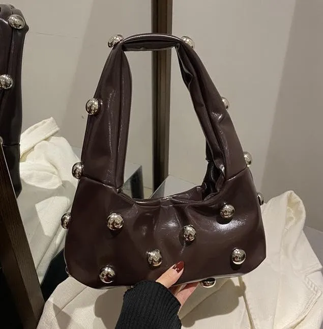 Faux Leather Bag Women Y2K Vintage Gothic Purse Rivet Handbag Punk Grunge Crossbody Shoulder Bag