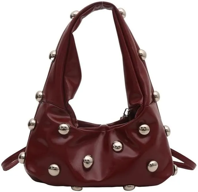 Faux Leather Bag Women Y2K Vintage Gothic Purse Rivet Handbag Punk Grunge Crossbody Shoulder Bag