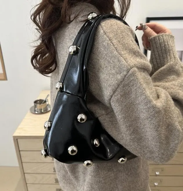 Faux Leather Bag Women Y2K Vintage Gothic Purse Rivet Handbag Punk Grunge Crossbody Shoulder Bag