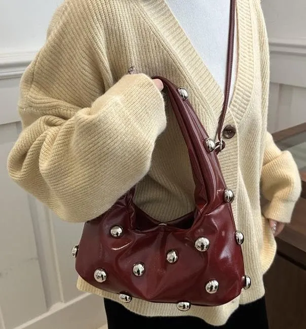 Faux Leather Bag Women Y2K Vintage Gothic Purse Rivet Handbag Punk Grunge Crossbody Shoulder Bag