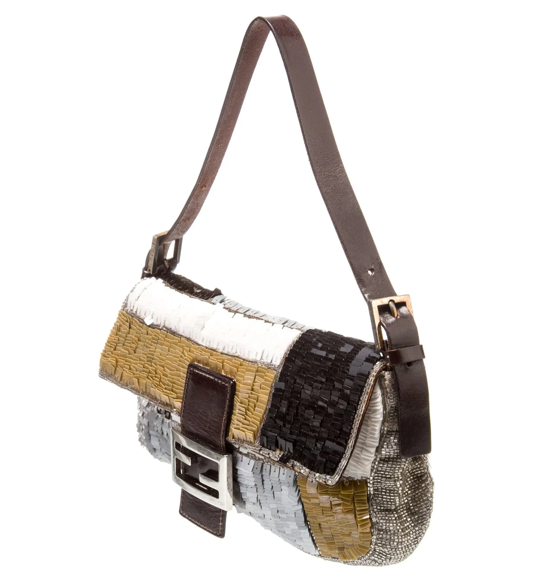 Fendi Patchwork Beaded Baguette