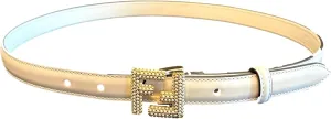 FENDI Women's FF Logo Studded Skinny Ivory Latte Belt, Size 90