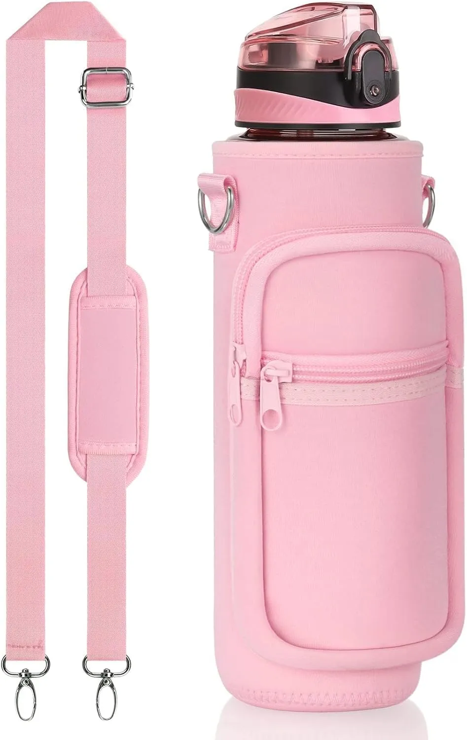Fimibuke 32 oz Water Bottle with Sleeve - BPA Free Leakproof Sport Large 1L Plastic Motivational Water Bottle with Straw Strap & Insulated Neoprene Holder Carrier Bag Great Xmas Gift for Women Men