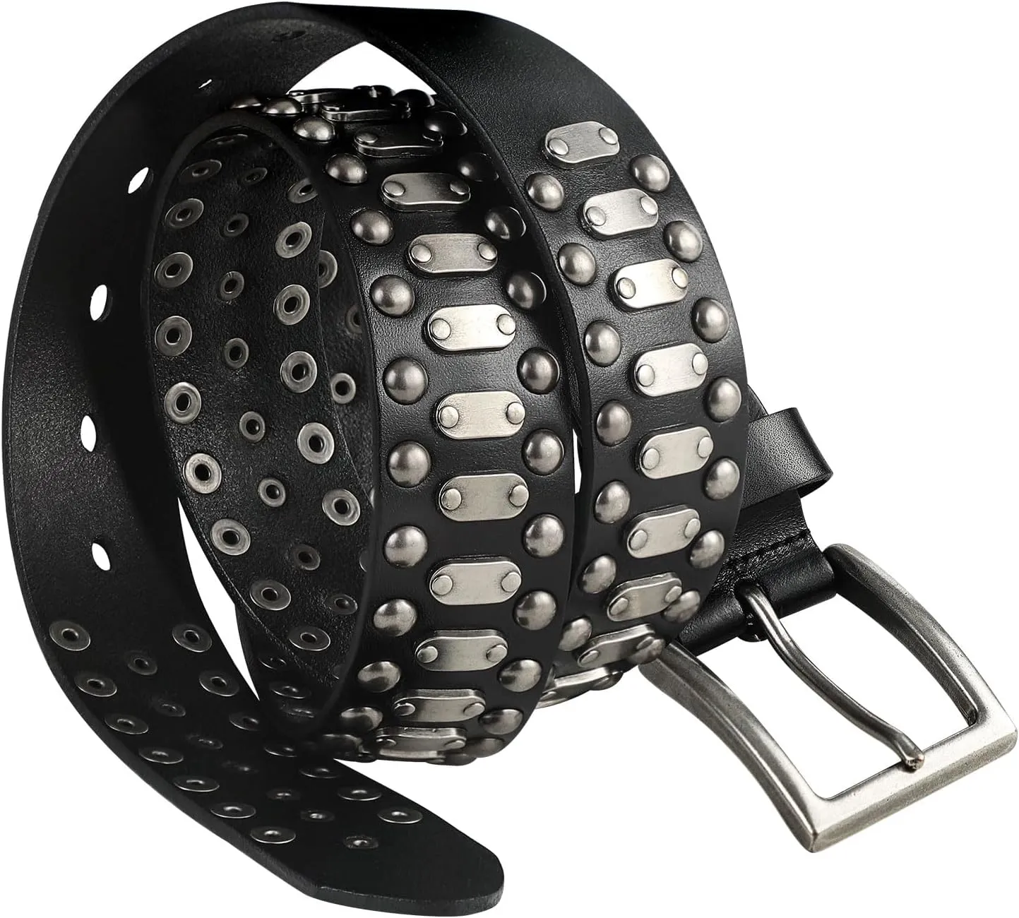FIORETTO Stylish Mens Studded Casual Italian Cowhide Leather Belts For Jeans Punk Rock Rivets Belt With Buckle For Men Black