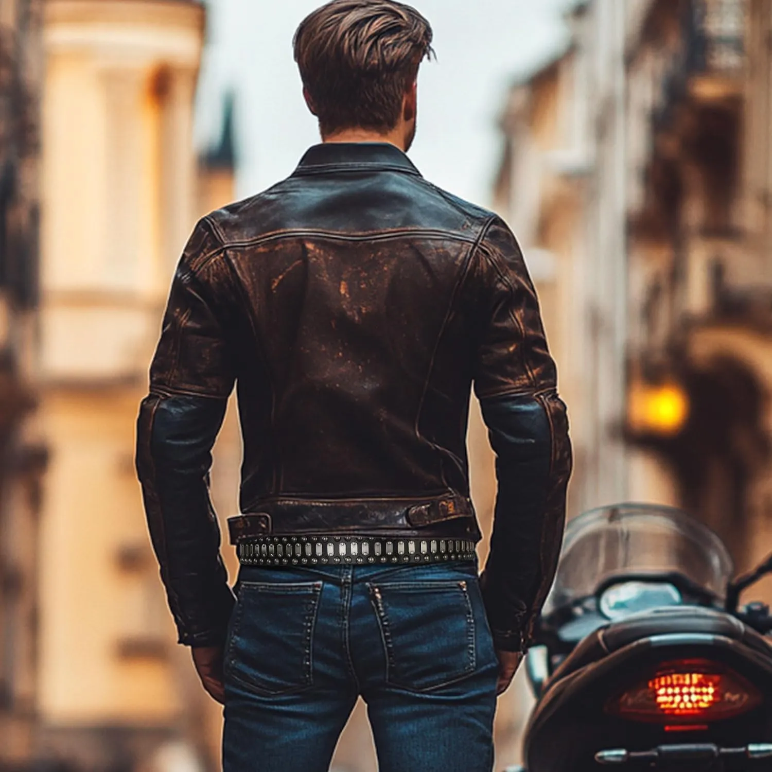 FIORETTO Stylish Mens Studded Casual Italian Cowhide Leather Belts For Jeans Punk Rock Rivets Belt With Buckle For Men Black
