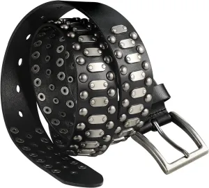 FIORETTO Stylish Mens Studded Casual Italian Cowhide Leather Belts For Jeans Punk Rock Rivets Belt With Buckle For Men Black
