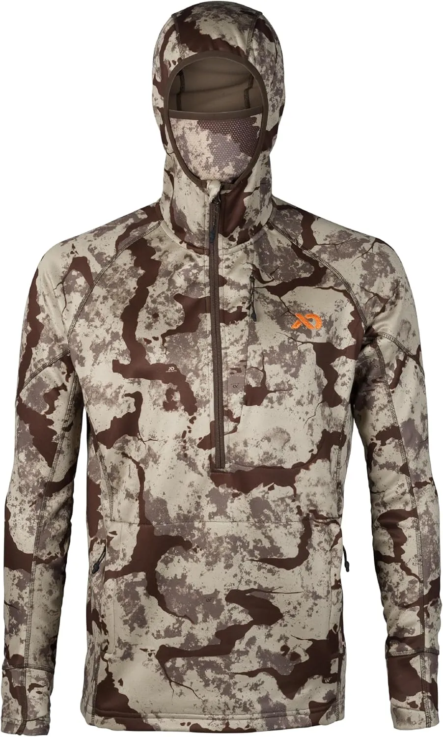 First Lite Men’s Origin Hoody - Lightweight Knit Fleece Insulated Camo Hunting Pullover, Thermal Mid Layer With Face Mask
