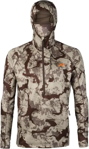 First Lite Men’s Origin Hoody - Lightweight Knit Fleece Insulated Camo Hunting Pullover, Thermal Mid Layer With Face Mask