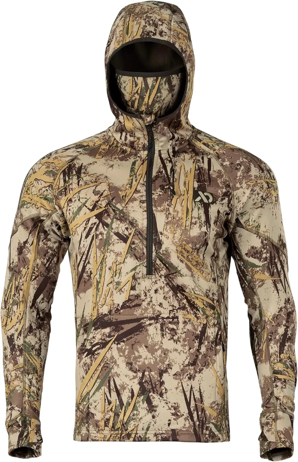 First Lite Men’s Origin Hoody - Lightweight Knit Fleece Insulated Camo Hunting Pullover, Thermal Mid Layer With Face Mask