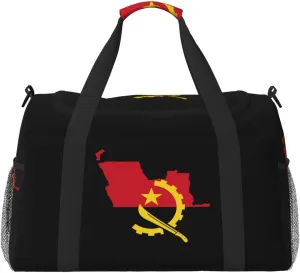 Flag Map Of Angola Travel Duffel Bag Large Foldable Waterproof Overnight Bag For Beach Swim Bags Pool Sports Gym