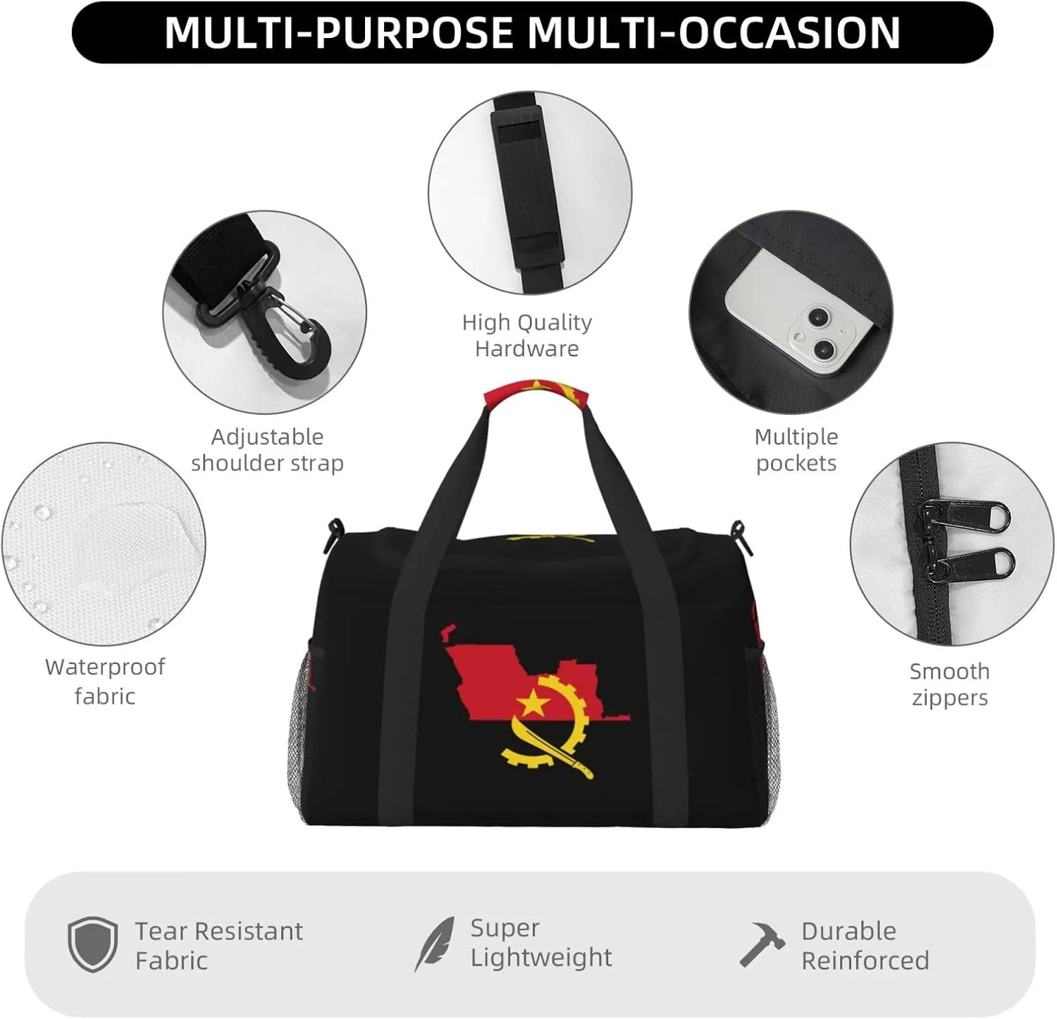 Flag Map Of Angola Travel Duffel Bag Large Foldable Waterproof Overnight Bag For Beach Swim Bags Pool Sports Gym