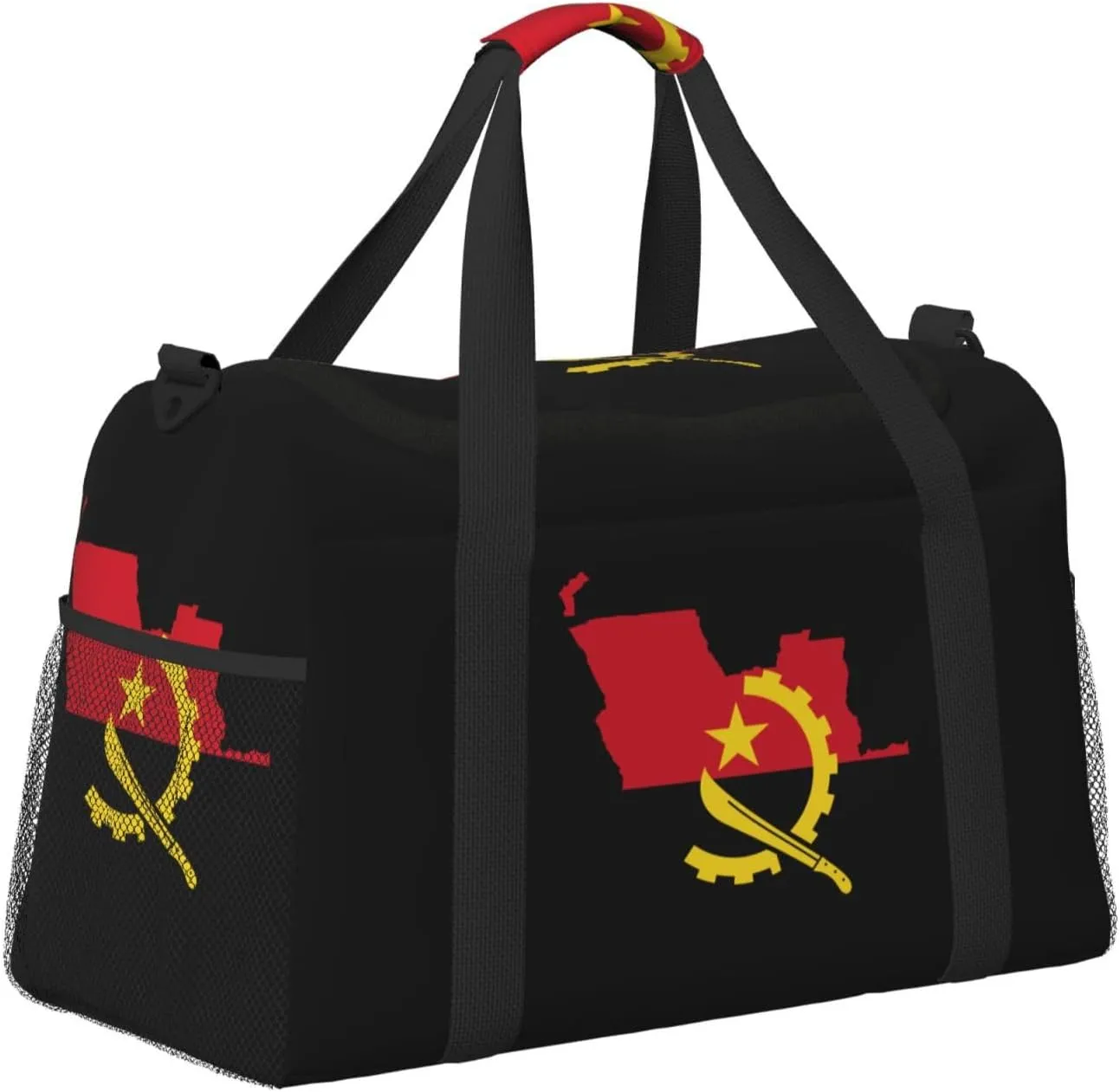 Flag Map Of Angola Travel Duffel Bag Large Foldable Waterproof Overnight Bag For Beach Swim Bags Pool Sports Gym