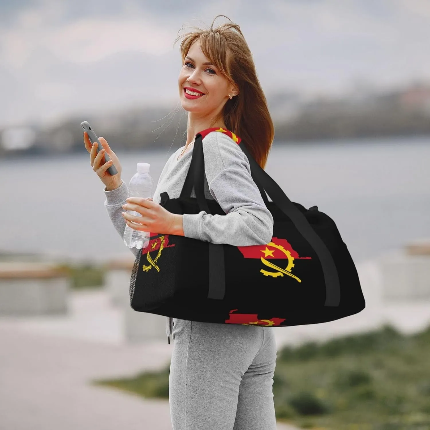 Flag Map Of Angola Travel Duffel Bag Large Foldable Waterproof Overnight Bag For Beach Swim Bags Pool Sports Gym