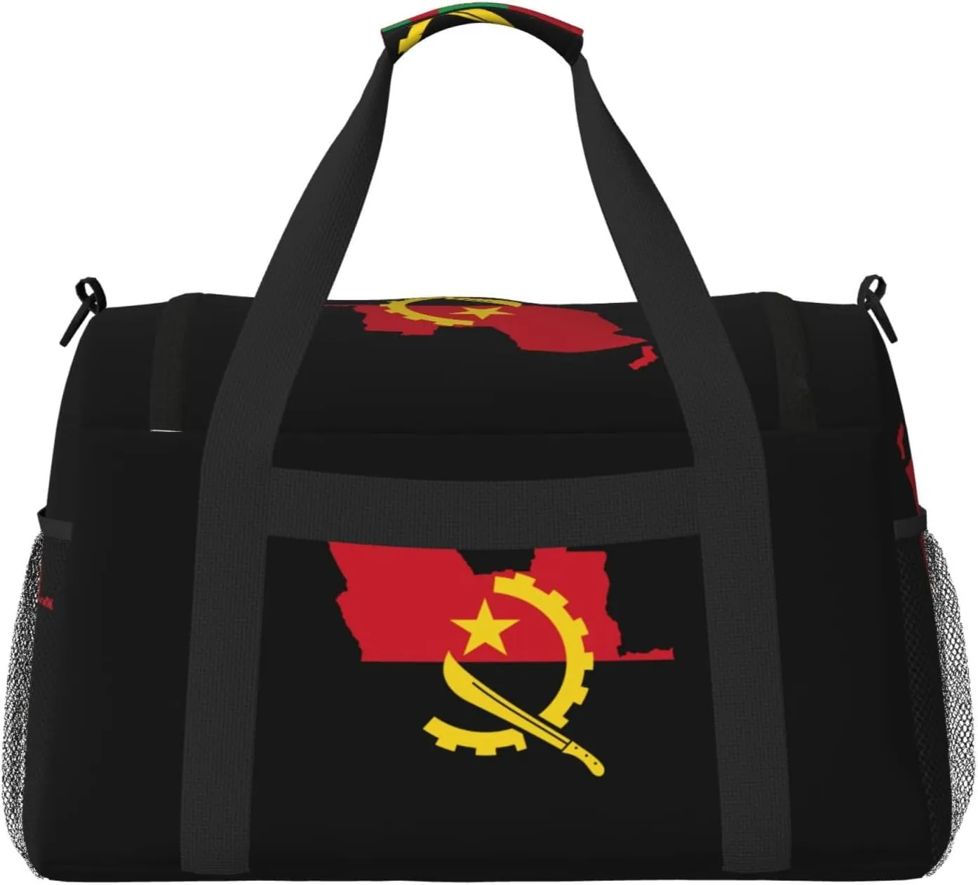 Flag Map Of Angola Travel Duffel Bag Large Foldable Waterproof Overnight Bag For Beach Swim Bags Pool Sports Gym