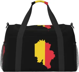Flag Map Of Belgium Travel Duffel Bag Large Foldable Waterproof Overnight Bag For Beach Swim Bags Pool Sports Gym